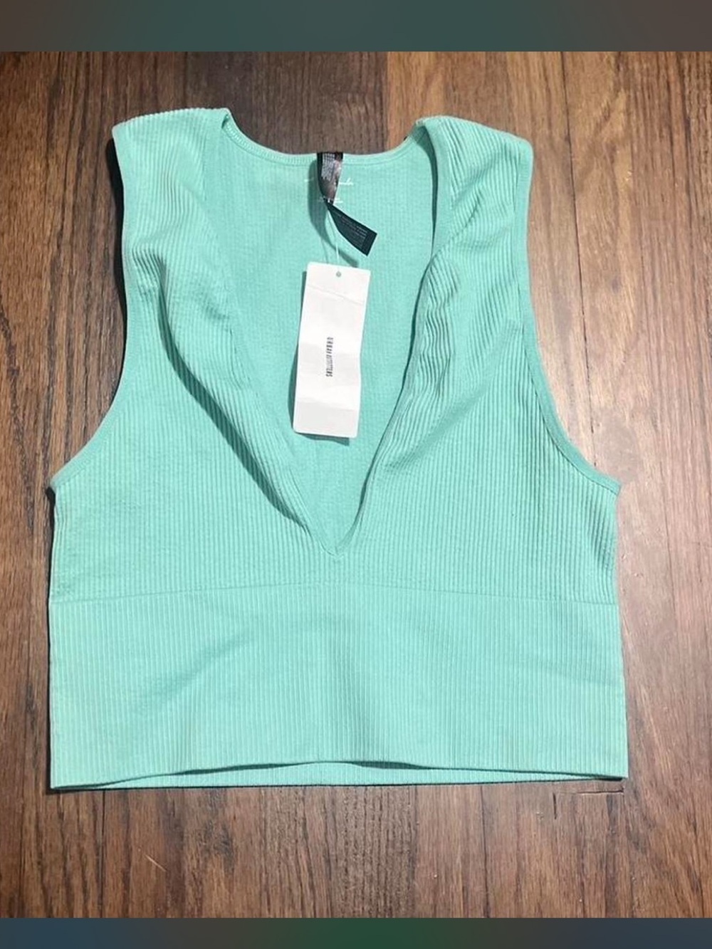Urban Outfitters Mint Ribbed V-Neck Crop Tank